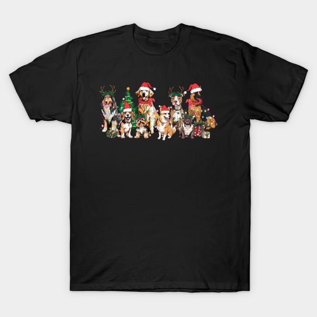 Christmas Lights Xmas Dog Tree Cute Funny Puppy Dogs Xmas T-Shirt by rivkazachariah